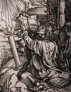 Saint Jean dévorant le livre amer, gravure de Dürer pour l'Apocalypse (détail)